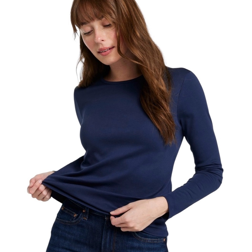 NWOT - LLBean - Women's Pima Cotton Tee, Long-Sleeve Crewneck-Raven Blue-Size L